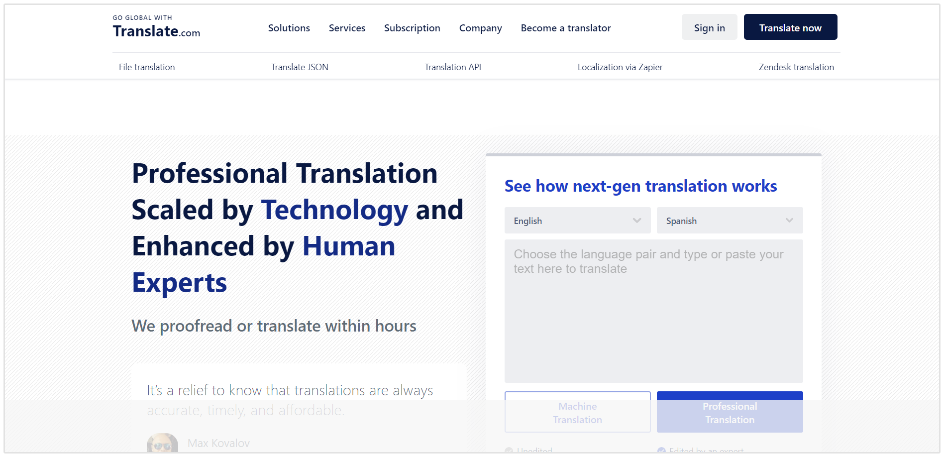 Sito web di Translate.com